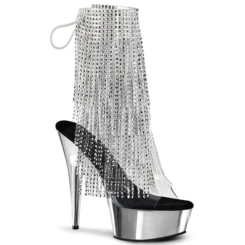 Pleaser DELIGHT-1017RSF Platform Ankle Boot (Clear-Silver/Silver Chrome)