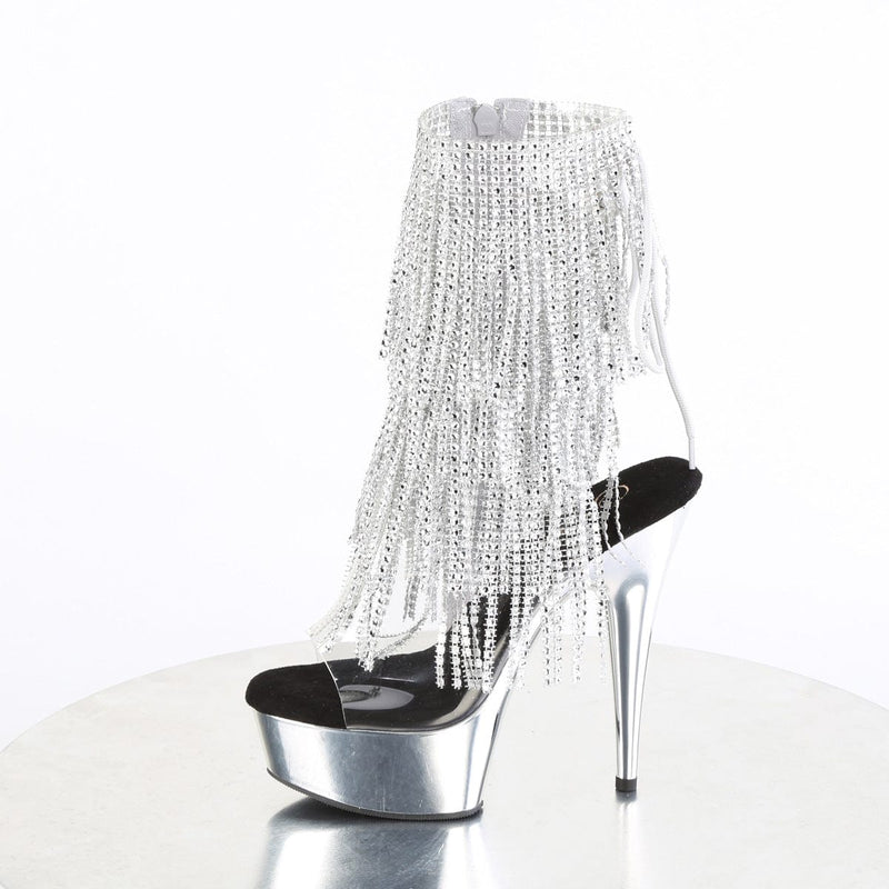 Pleaser DELIGHT-1017RSF Platform Ankle Boot (Clear-Silver/Silver Chrome)