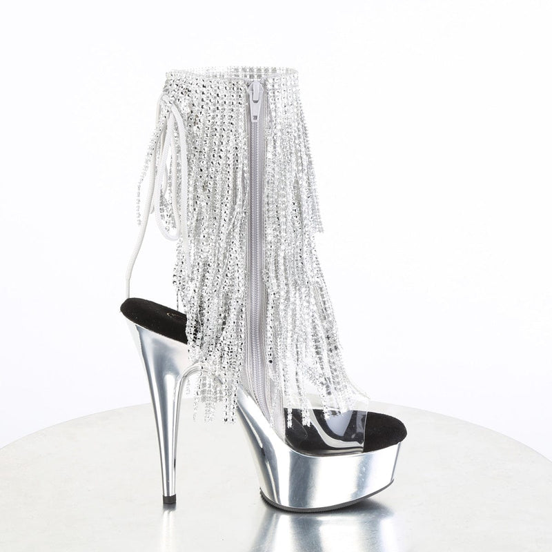 Pleaser DELIGHT-1017RSF Platform Ankle Boot (Clear-Silver/Silver Chrome)
