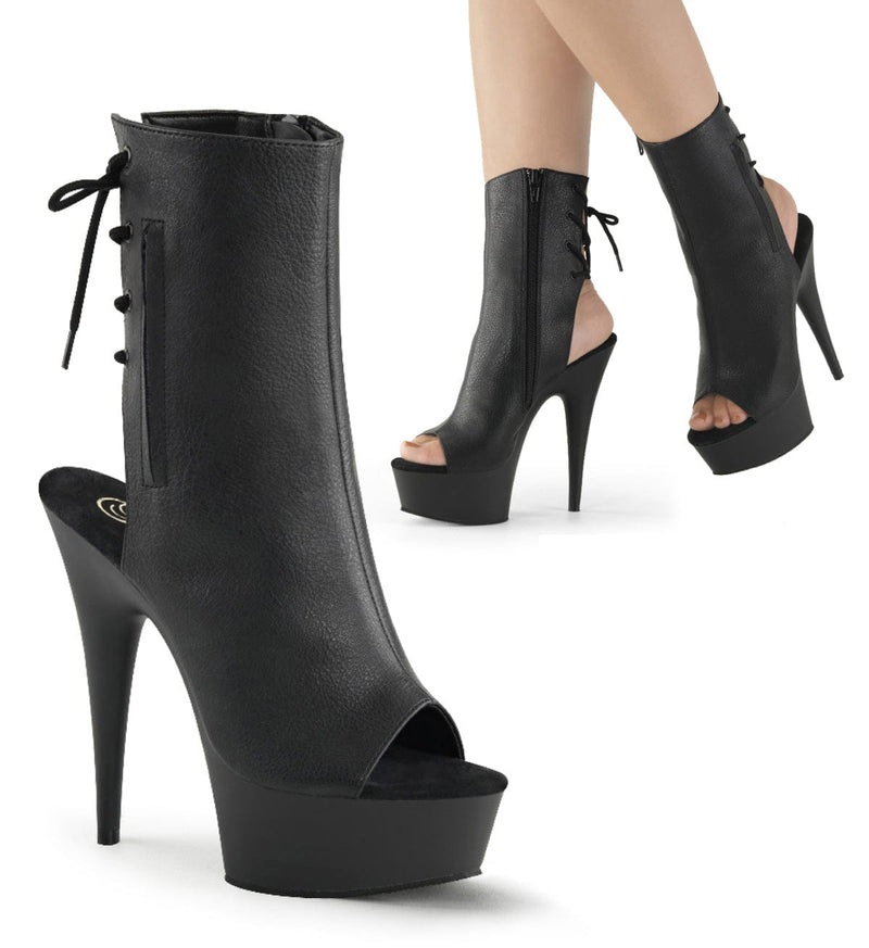 Pleaser DELIGHT-1018 Platform Ankle Boot (Black Faux Leather/Black)