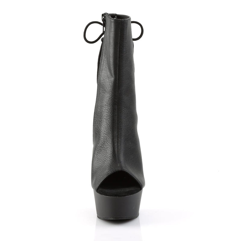 Pleaser DELIGHT-1018 Platform Ankle Boot (Black Faux Leather/Black)