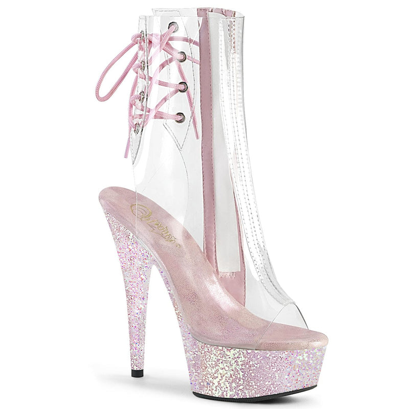 Pleaser DELIGHT-1018C Platform Ankle Boot (Clear/Opal Multi Glitter)