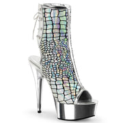 Pleaser DELIGHT-1018HG Platform Ankle Boot (Silver Hologram Ostrich Pu/Silver Chrome)