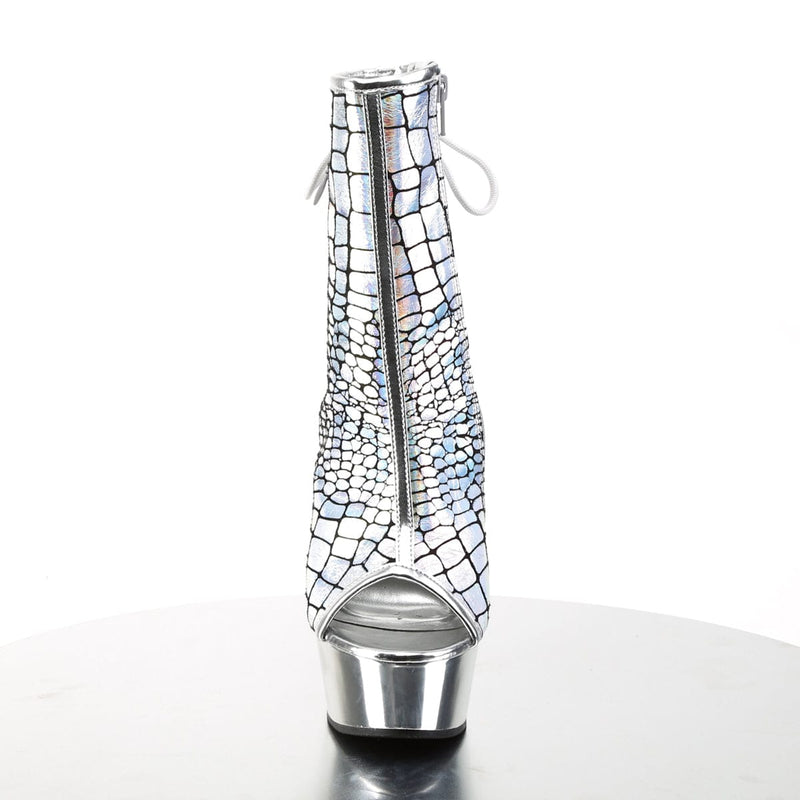 Pleaser DELIGHT-1018HG Platform Ankle Boot (Silver Hologram Ostrich Pu/Silver Chrome)