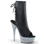 Pleaser DELIGHT-1018LG Platform Ankle Boot (Black Faux Leather/Silver Multi Glitter)