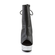 Pleaser DELIGHT-1018LG Platform Ankle Boot (Black Faux Leather/Silver Multi Glitter)