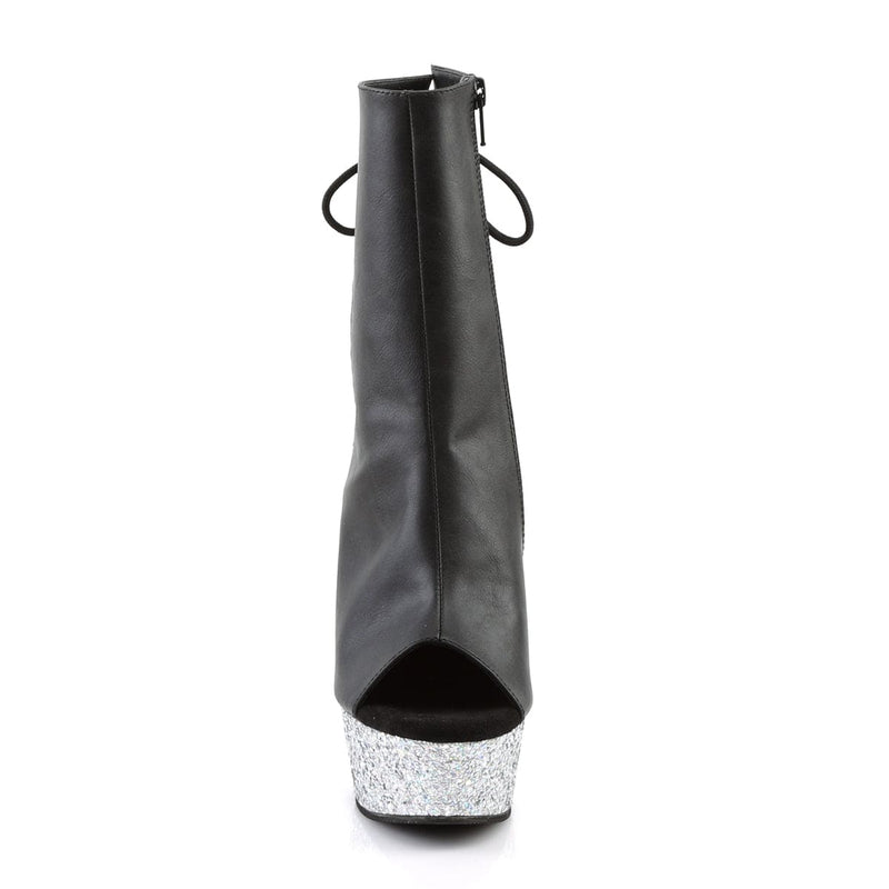 Pleaser DELIGHT-1018LG Platform Ankle Boot (Black Faux Leather/Silver Multi Glitter)
