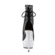 Pleaser DELIGHT-1018LG Platform Ankle Boot (Black Faux Leather/Silver Multi Glitter)