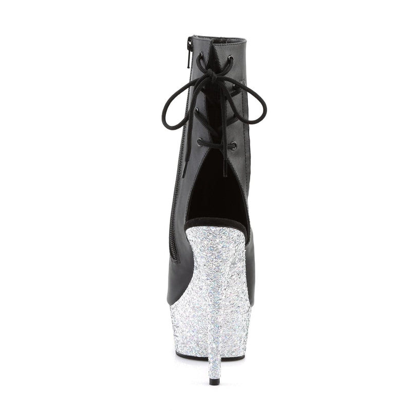 Pleaser DELIGHT-1018LG Platform Ankle Boot (Black Faux Leather/Silver Multi Glitter)