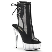 Pleaser DELIGHT-1018MSH Platform Ankle Boot (Black Patent-Mesh/Clear)