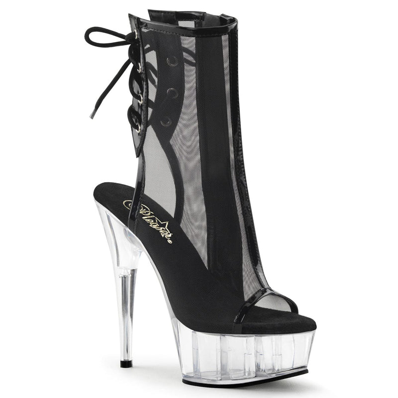 Pleaser DELIGHT-1018MSH Platform Ankle Boot (Black Patent-Mesh/Clear)