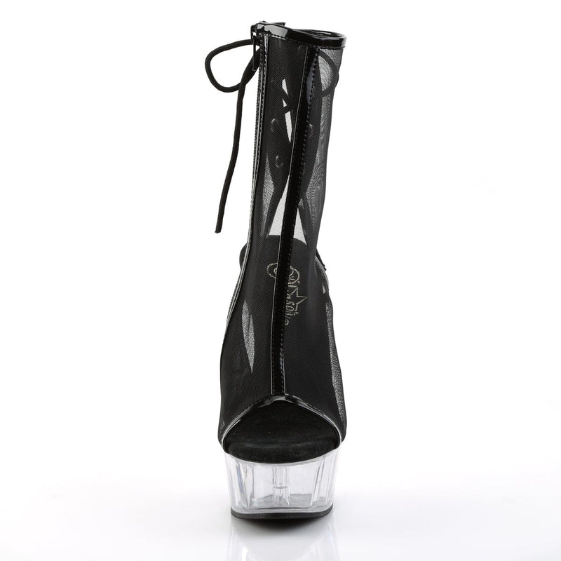 Pleaser DELIGHT-1018MSH Platform Ankle Boot (Black Patent-Mesh/Clear)
