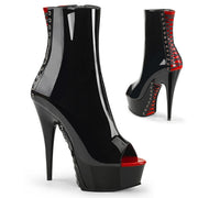 Pleaser DELIGHT-1025 Platform Ankle Boot (Black-Red Patent/Black)
