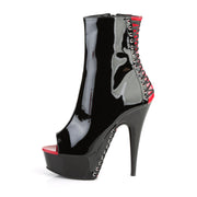 Pleaser DELIGHT-1025 Platform Ankle Boot (Black-Red Patent/Black)