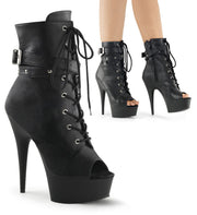 Pleaser DELIGHT-1033 Platform Ankle Boot (Black Faux Leather/Black Matte)