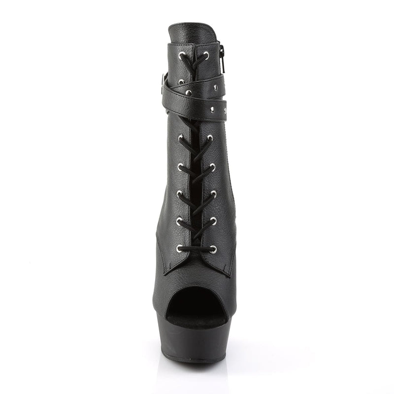Pleaser DELIGHT-1033 Platform Ankle Boot (Black Faux Leather/Black Matte)