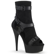 Pleaser DELIGHT-1037 Platform Ankle Boot (Black Faux Suede-Faux Leather/Black Matte)