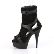 Pleaser DELIGHT-1037 Platform Ankle Boot (Black Faux Suede-Faux Leather/Black Matte)
