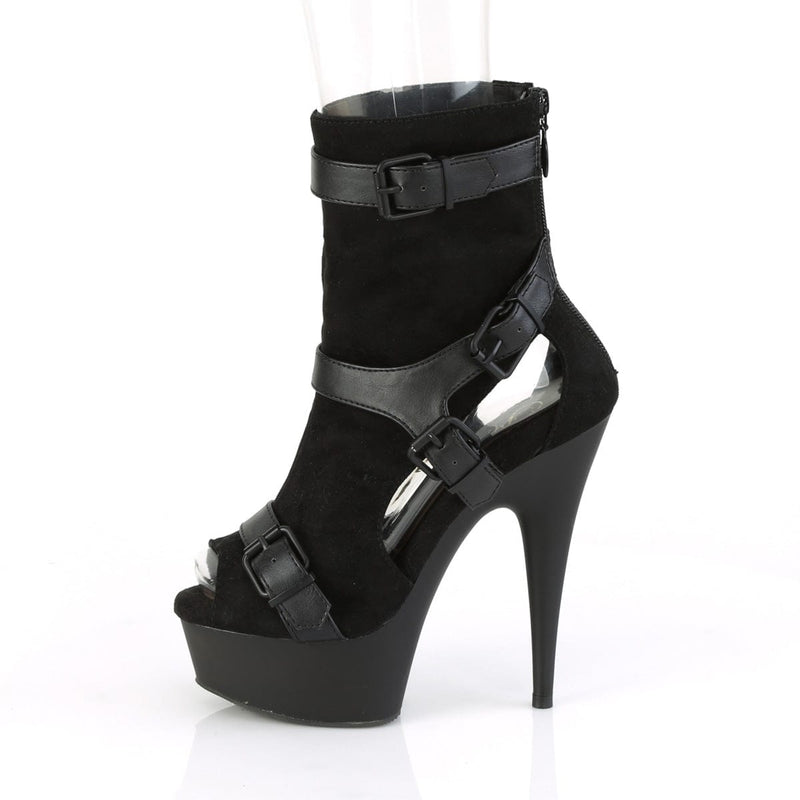 Pleaser DELIGHT-1037 Platform Ankle Boot (Black Faux Suede-Faux Leather/Black Matte)