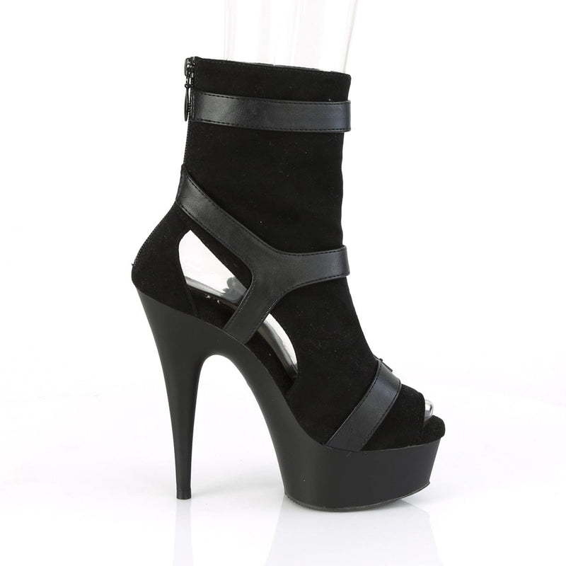 Pleaser DELIGHT-1037 Platform Ankle Boot (Black Faux Suede-Faux Leather/Black Matte)
