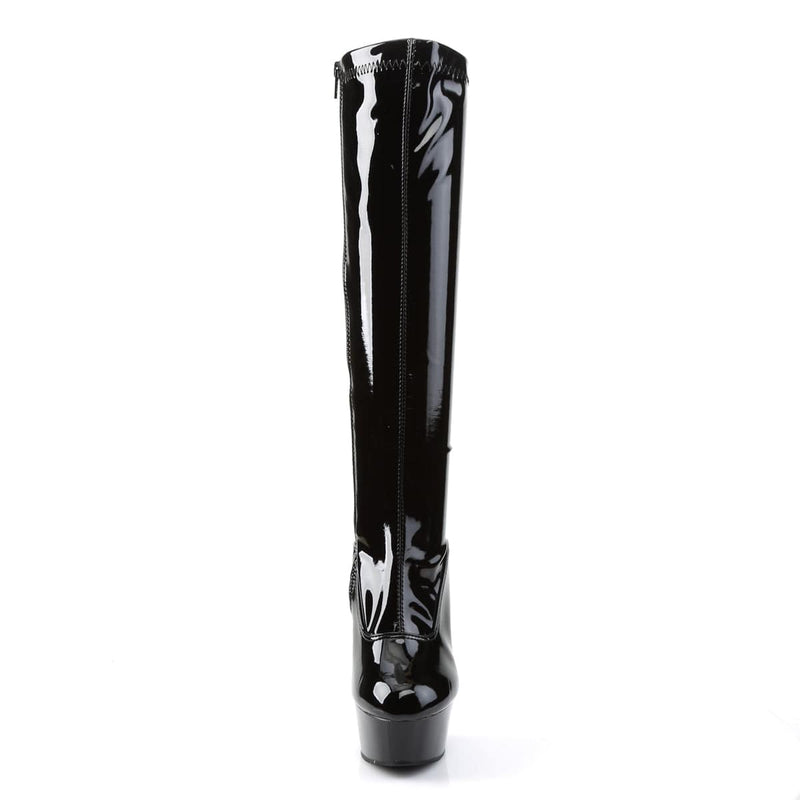 Pleaser DELIGHT-2000 Platform Knee High Boot (Black Stretch Patent/Black)