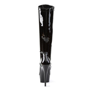 Pleaser DELIGHT-2000 Platform Knee High Boot (Black Stretch Patent/Black)