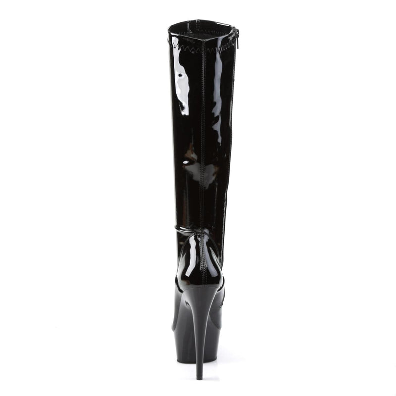Pleaser DELIGHT-2000 Platform Knee High Boot (Black Stretch Patent/Black)