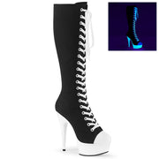 Pleaser DELIGHT-2000SK-02 Platform Knee High Boot (Black Canvas-White Faux Leather/Neon White)