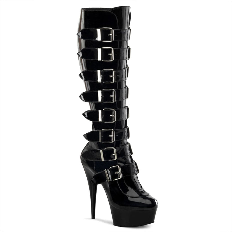 Pleaser DELIGHT-2049 Platform Knee High Boot (Black Patent/Black) 6
