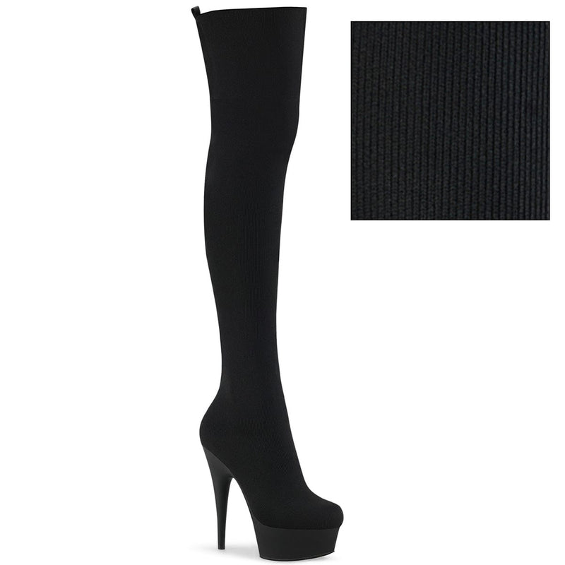 Pleaser DELIGHT-3002-1 Platform Thigh High Boot (Black Stretch Knit Fabric/Black Matte) 5