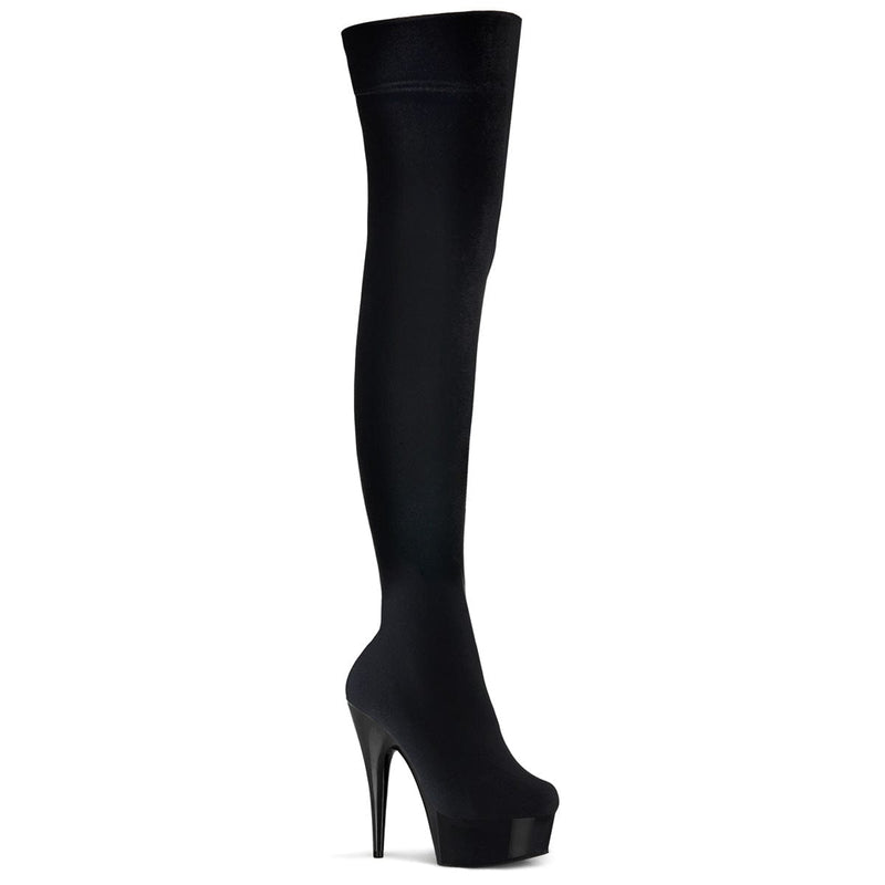 Pleaser DELIGHT-3002 Platform Thigh High Boot (Black Stretch Velvet/Black) 5