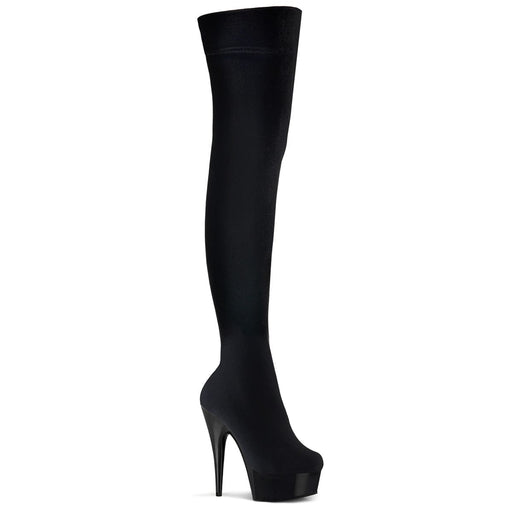 Pleaser DELIGHT-3002 Platform Thigh High Boot (Black Stretch Velvet/Black) 5