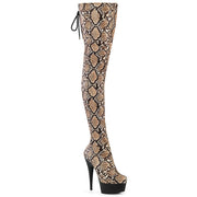 Pleaser DELIGHT-3008SP-BT Platform Thigh High Boot (Tan-Brown Snake Print/Black Matte) 5
