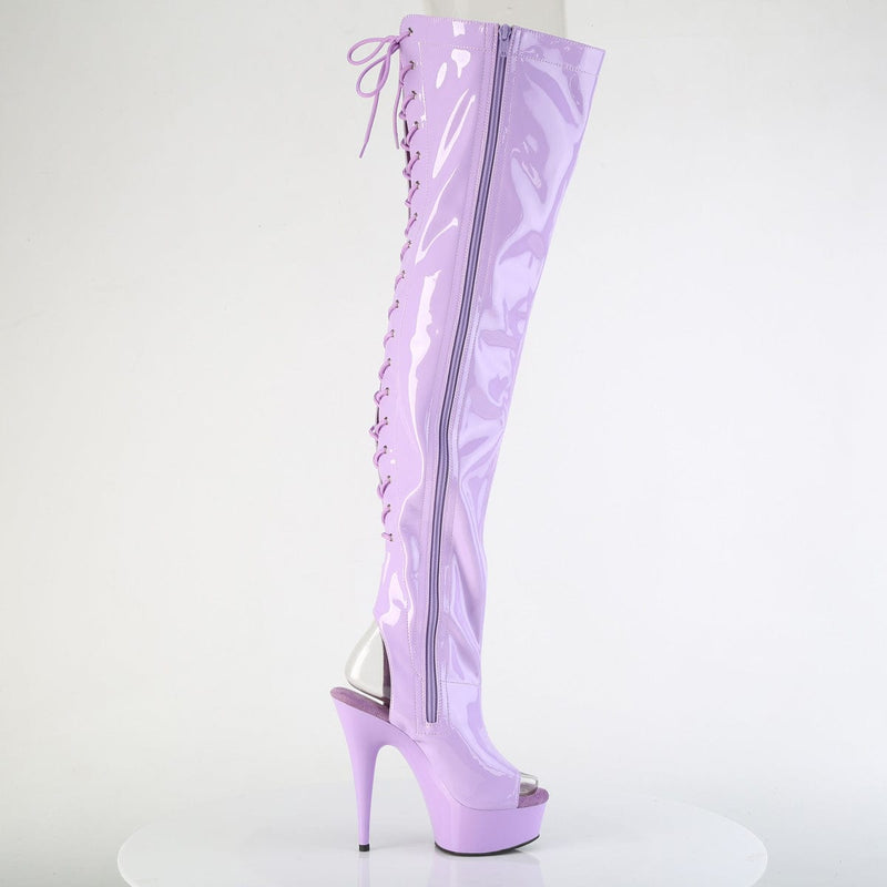 Pleaser DELIGHT-3017 Platform Thigh High Boot (Lavender Stretch Patent/Lavender)