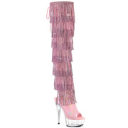 Pleaser DELIGHT-3017HG-RSF Platform Thigh High Boot (Baby Pink Holo Patent/Clear)