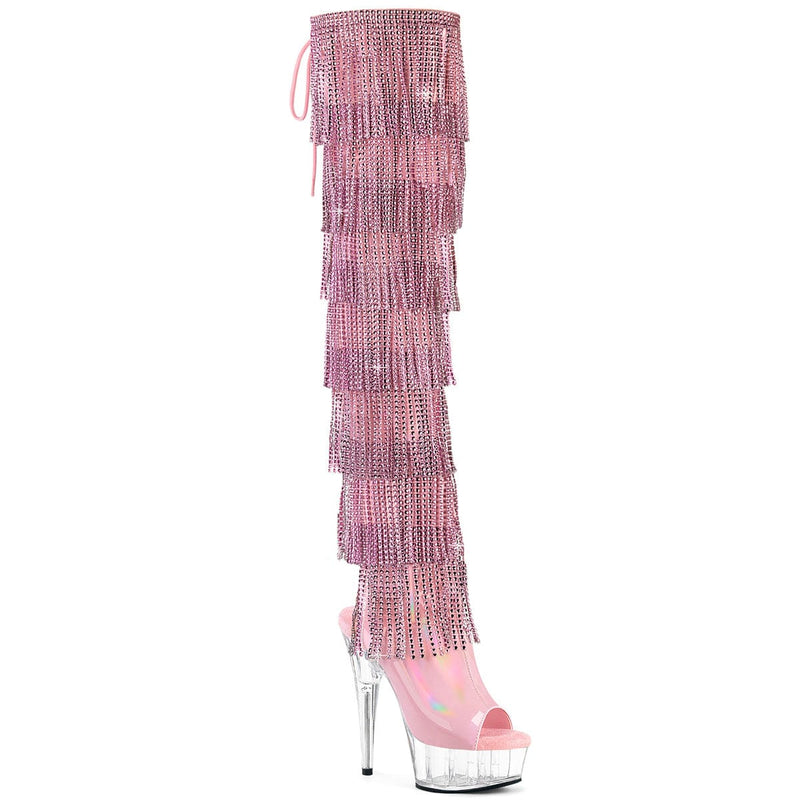 Pleaser DELIGHT-3017HG-RSF Platform Thigh High Boot (Baby Pink Holo Patent/Clear)
