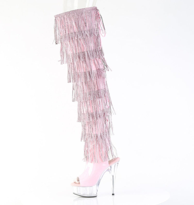 Pleaser DELIGHT-3017HG-RSF Platform Thigh High Boot (Baby Pink Holo Patent/Clear)
