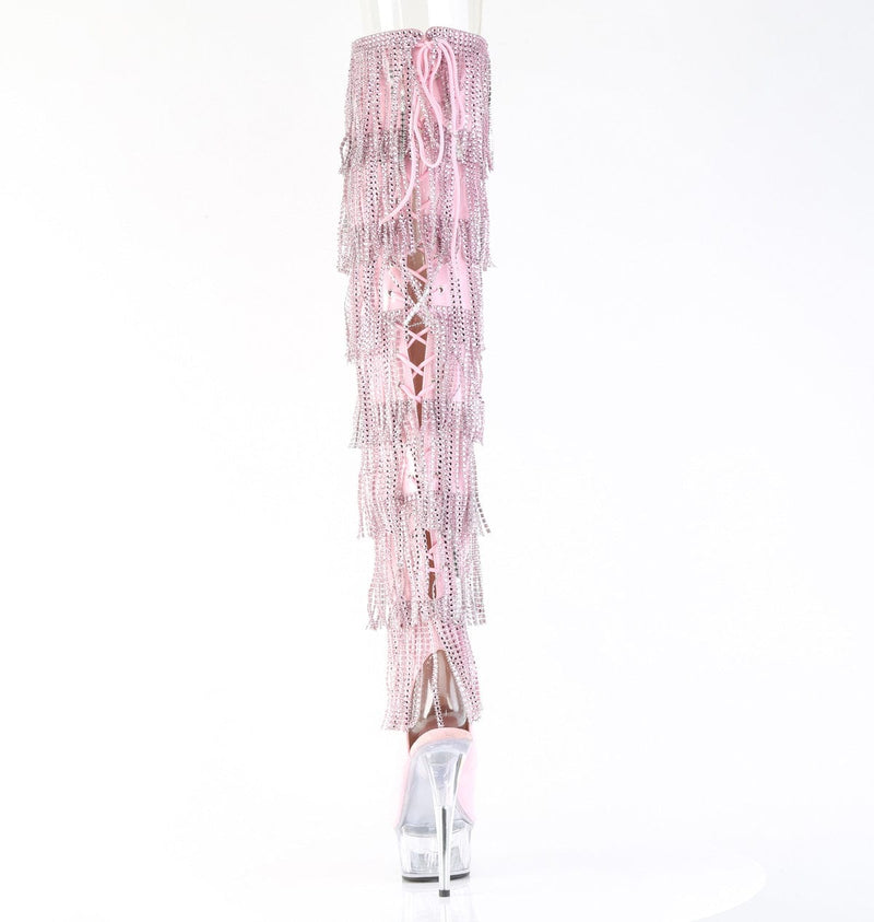 Pleaser DELIGHT-3017HG-RSF Platform Thigh High Boot (Baby Pink Holo Patent/Clear)