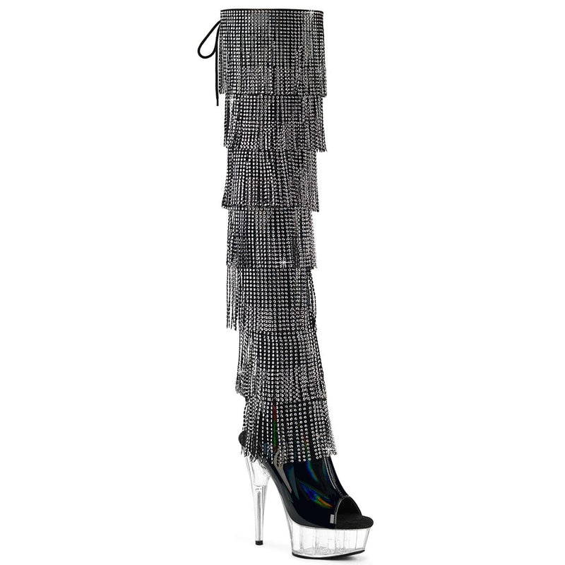 Pleaser DELIGHT-3017HG-RSF Platform Thigh High Boot (Black Holo Patent/Clear)