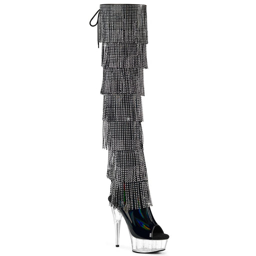 Pleaser DELIGHT-3017HG-RSF Platform Thigh High Boot (Black Holo Patent/Clear)