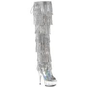 Pleaser DELIGHT-3017HG-RSF Platform Thigh High Boot (Silver Holo Metallic Pu/Clear)