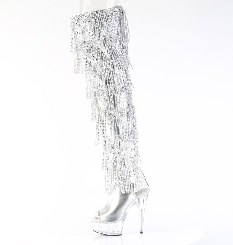 Pleaser DELIGHT-3017HG-RSF Platform Thigh High Boot (Silver Holo Metallic Pu/Clear)