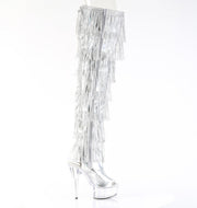 Pleaser DELIGHT-3017HG-RSF Platform Thigh High Boot (Silver Holo Metallic Pu/Clear)