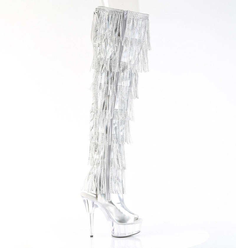 Pleaser DELIGHT-3017HG-RSF Platform Thigh High Boot (Silver Holo Metallic Pu/Clear)