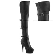 Pleaser DELIGHT-3018 Platform Knee High Boot (Black Stretch Faux Leather/Black Matte) 5