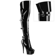 Pleaser DELIGHT-3018 Platform Knee High Boot (Black Stretch Patent/Black) 5