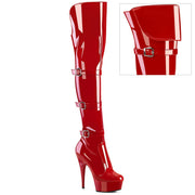 Pleaser DELIGHT-3018 Platform Knee High Boot (Red Stretch Patent/Red) 5