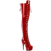 Pleaser DELIGHT-3022 Platform Thigh High Boot (Red Stretch Patent/Red) 5