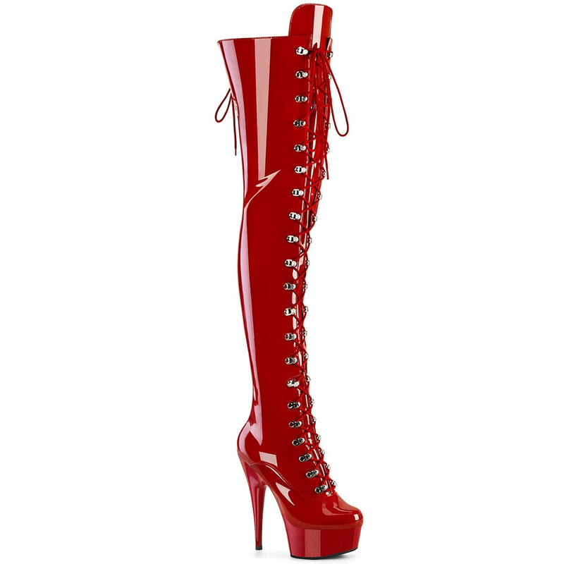 Pleaser DELIGHT-3022 Platform Thigh High Boot (Red Stretch Patent/Red) 5