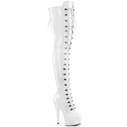 Pleaser DELIGHT-3022 Platform Thigh High Boot (White Stretch Patent/White) 5